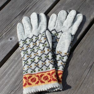 Woolen women fair isle winter gloves, knitting latvian hand warmers
