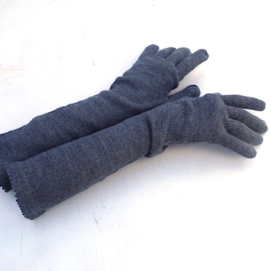 Knitted Long Wool Blend Gloves: Gray Arm Warmers