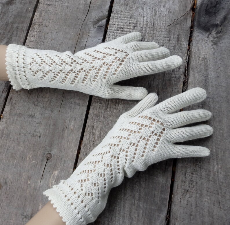 Knit gloves gloves with fingers white lace gloves knitting Etsy