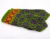 Hand knitted wool mittens, green purple wool mittens, latvian mittens, hand knit speckled mittens, wool gloves, wool arm warmer,  mitts
