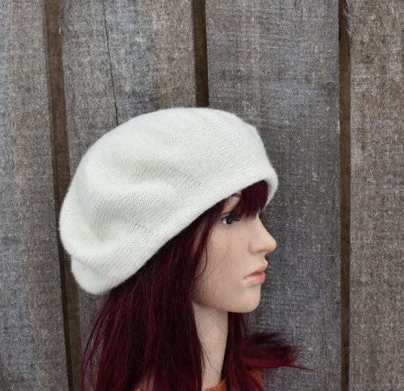 Knitted White Wool French Beret Hat for Women. Etsy Canada