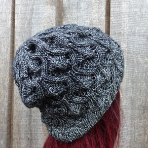 knitted cotton summer breathable hat, hand knitted melange gray lace beanie,