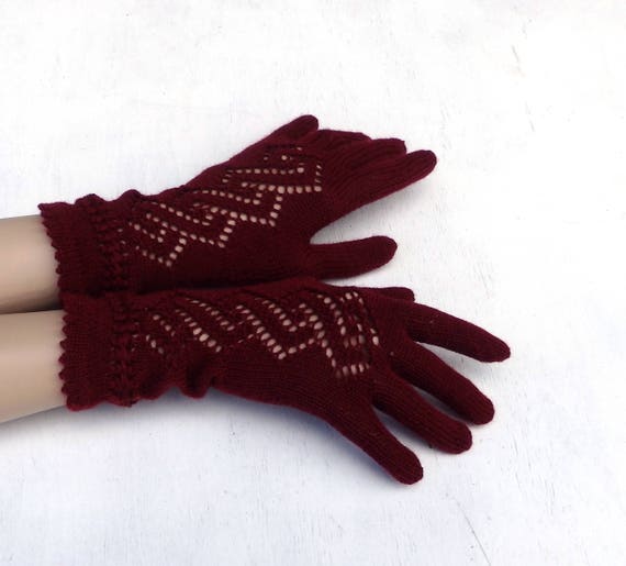Knit fingered gloves gloves with fingers knitted lace Etsy