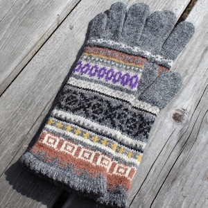 Hand Knit Wool Gloves: Fair Isle Latvian Style, Size L