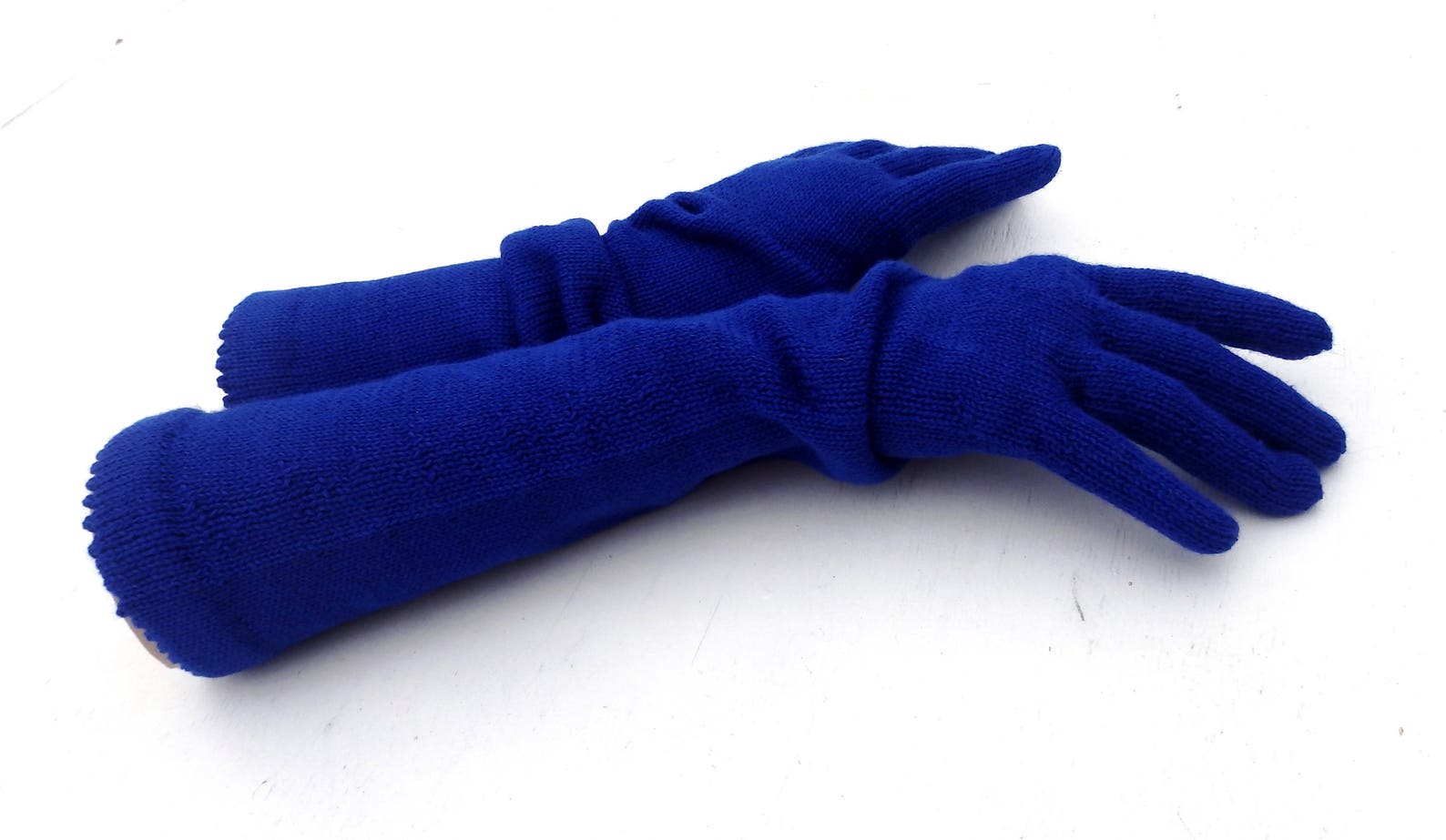 Gloves, Knitted Long Gloves With Fingers, Blue Gloves, Evening Gloves