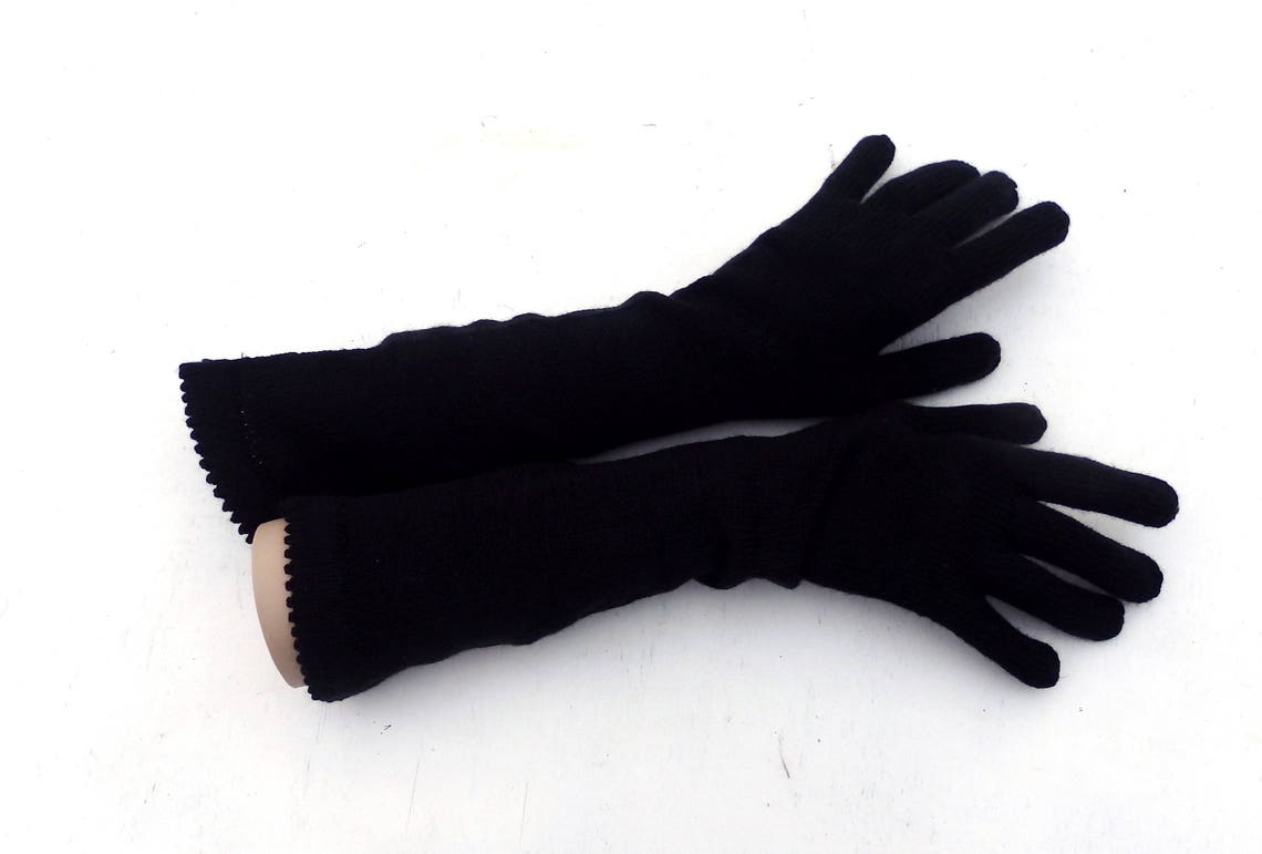 Gloves Knitted Long Gloves With Fingers Black Gloves Etsy