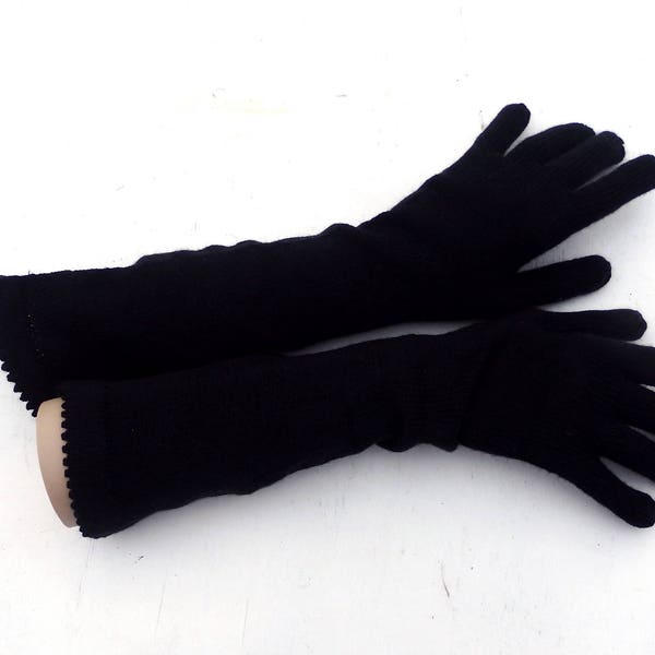 Gloves, Knitted long gloves with fingers, black gloves, evening gloves,  women arm warmers, hand warmers, winter gloves, elegant gloves