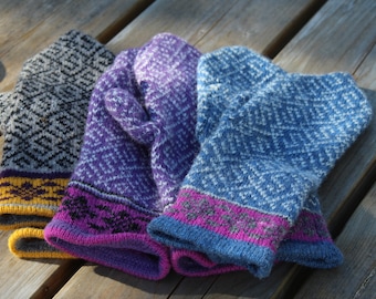 guanti di lana lavorati a maglia, guanti lettoni caldi lavorati a maglia, guanti sfoderati, scaldamani nordici, guanti invernali Fair Isle, guanti taglia M