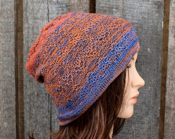 Bonnet d'été en coton tricoté, casquette bleu orange coloré, bonnet respirant, bonnet en tricot pour femme, chapeau pour homme fait main
