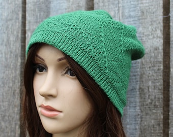 Sombrero de lino verde de punto, gorro de verano de punto, gorra de lino natural, sombrero ligero de punto, sombrero vegano, sombrero de sol de lino, sombrero fino transpirable