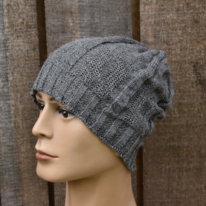Gray Ribbed Cotton Beanie: Knit Docker Hat, Brimmed Cap