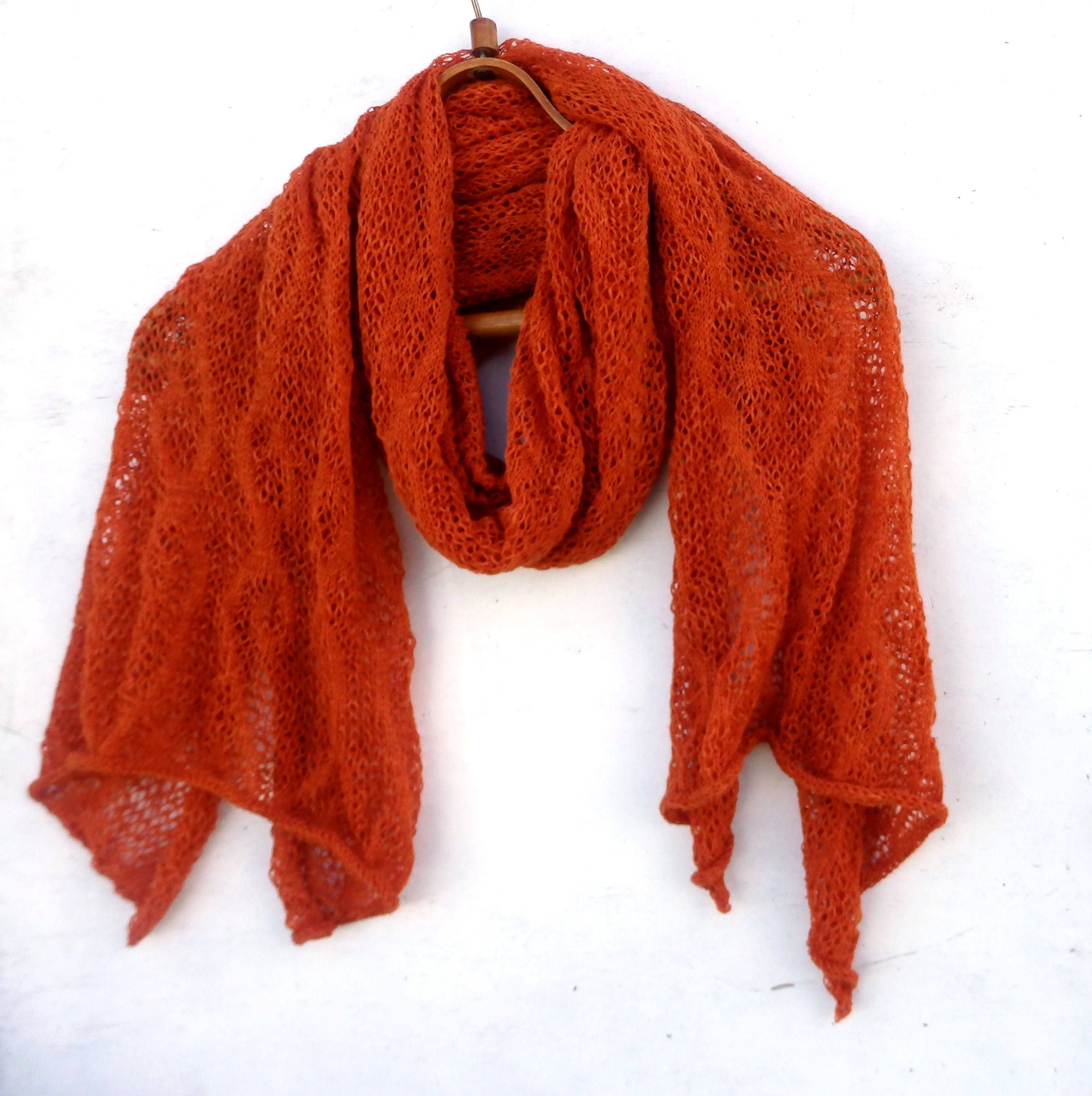 Scarf knitted orange scarf knit lace shawl bridesmaid shawl Etsy