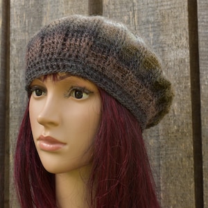 Crocheted colorful brown women beret hat, Handmade  ribbed beret, mid season beanie