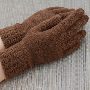 Knitted merino wool warm brown winter gloves for women
