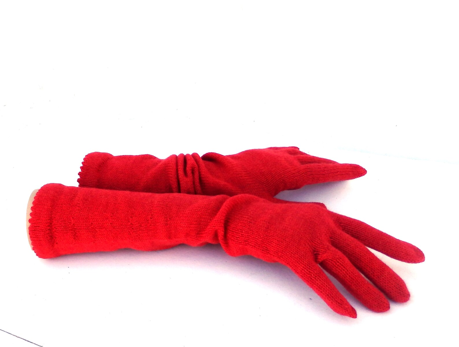 Long Gloves With Fingers Knitting Wool Red Gloves Red Etsy