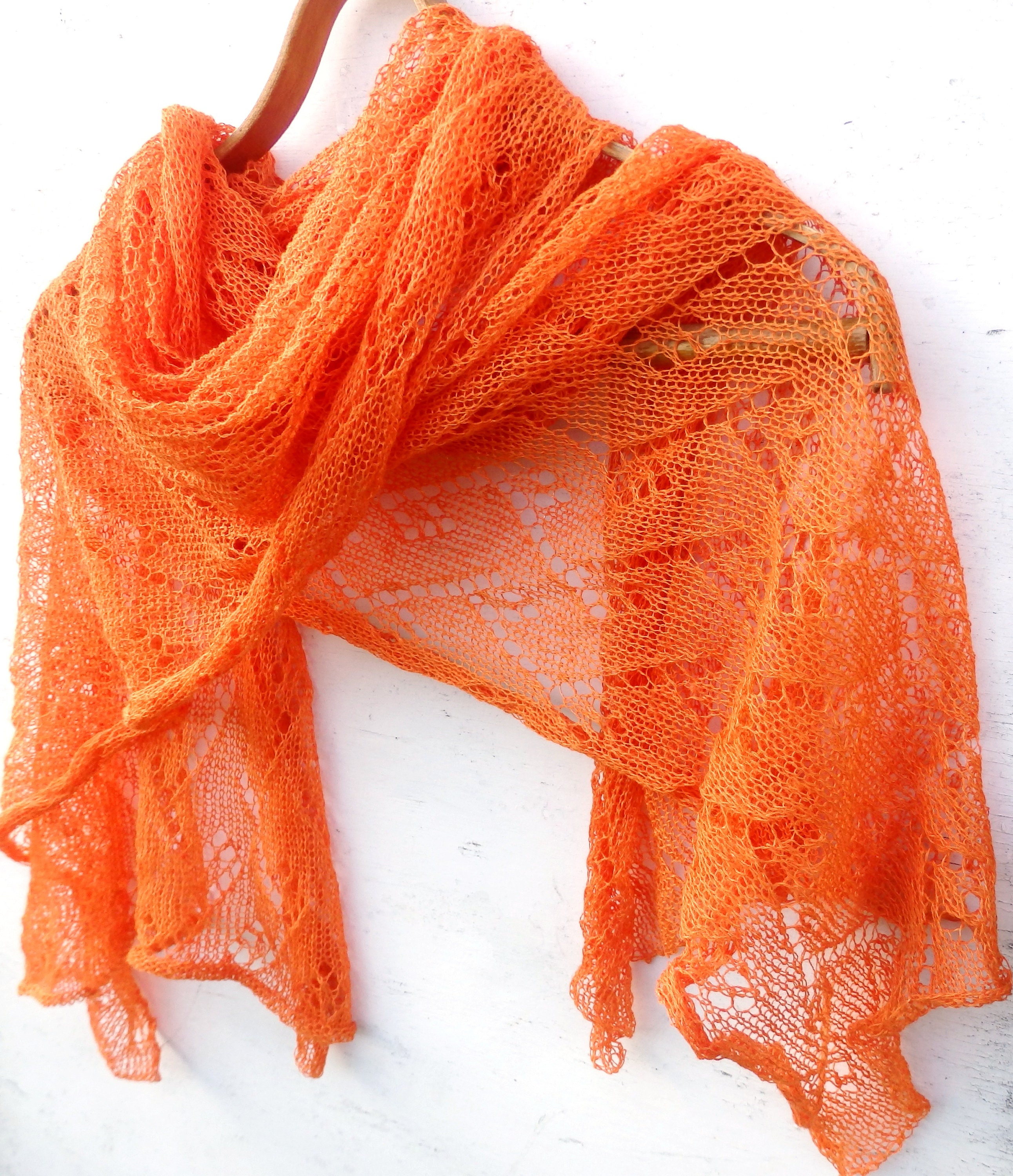 Knitted linen scarf knit lace orange scarf knitting women Etsy