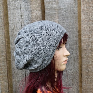 knit gray cotton hat, knitted thin lace summer hat
