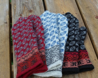 Mitaines chaudes en laine, mitaines lettones tricotées, mitaines tricotées sans doublure, chauffe-mains nordiques, gants d'hiver jacquard, mitaines taille M
