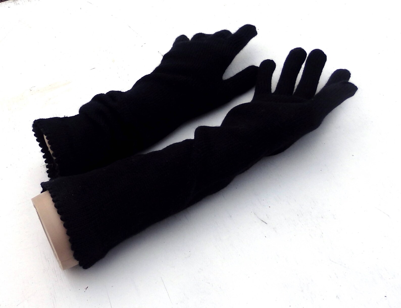 Gloves Knitted Long Gloves With Fingers Black Gloves Etsy