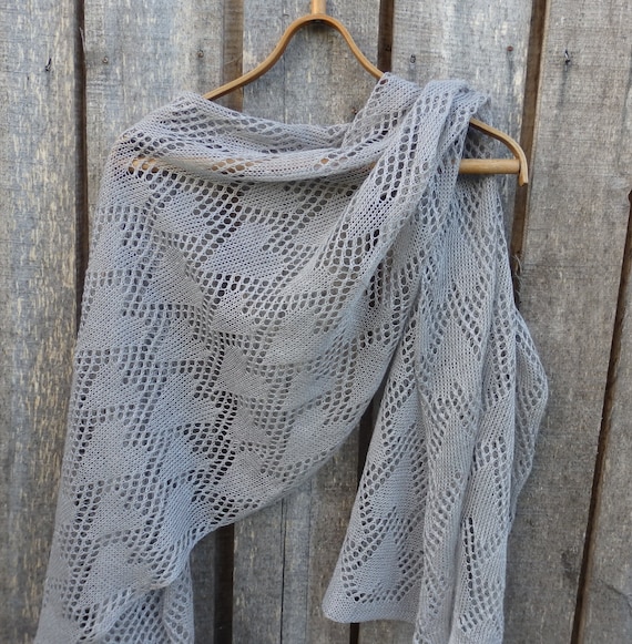 peonijahandmadeshop Thin Summer Lace Shawl Thin Summer Lace Shawl, Knitted Gray Linen Scarf, Wrap for Women, Flax Shawl  - Etsy
