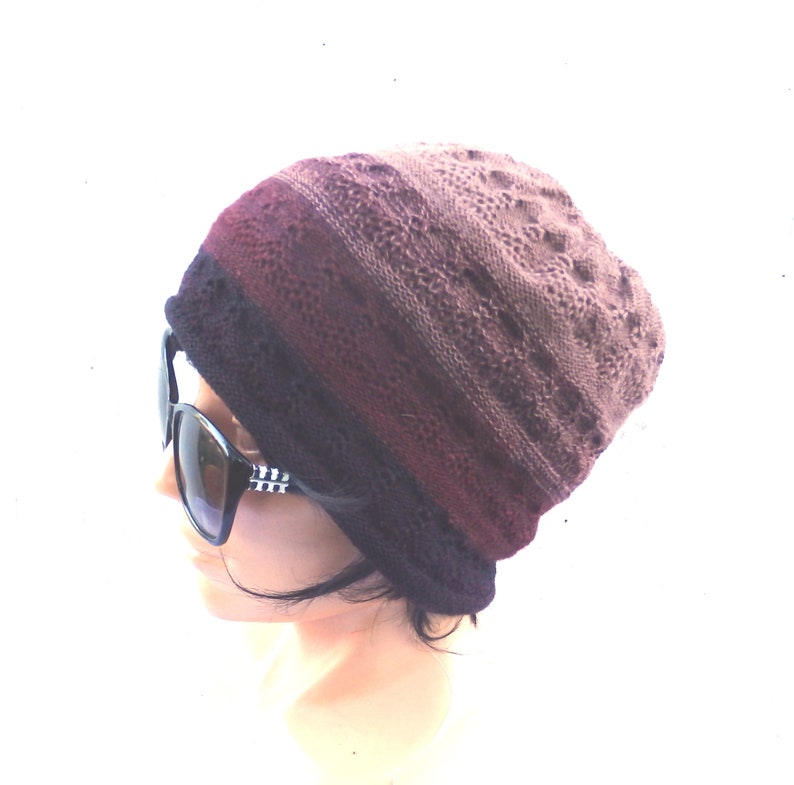 Knitted wool colorful brown red black winter double beanie hat