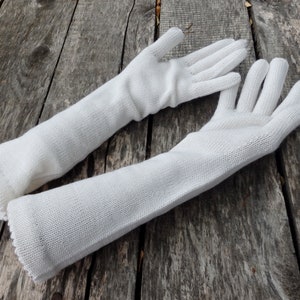 gants en laine tricotés, gants à doigts, gants longs en tricot avec les doigts, gants complets en tricot, gants de mariage, manchettes blanches en tricot, mitaines image 5