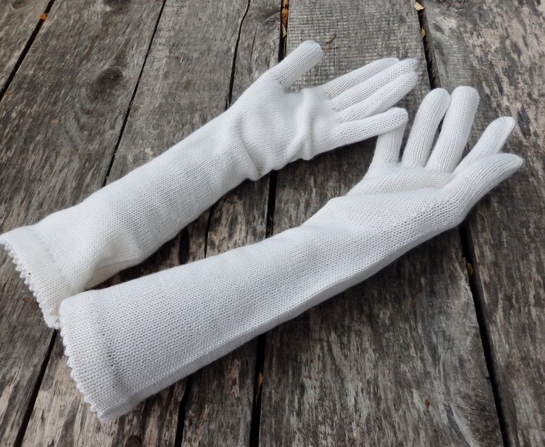 gants en laine tricotés, gants à doigts, gants longs en tricot avec les doigts, gants complets en tricot, gants de mariage, manchettes blanches en tricot, mitaines image 5