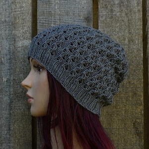 knitted cotton summer breathable hat, hand knitted lace gray beanie