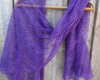 Knitted  purple lace linen summer shawl, wrap for women.
