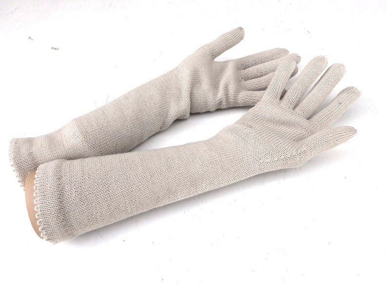 Knitted Fingered Gloves, Knit Long Full Gloves, Light Gray Gloves With