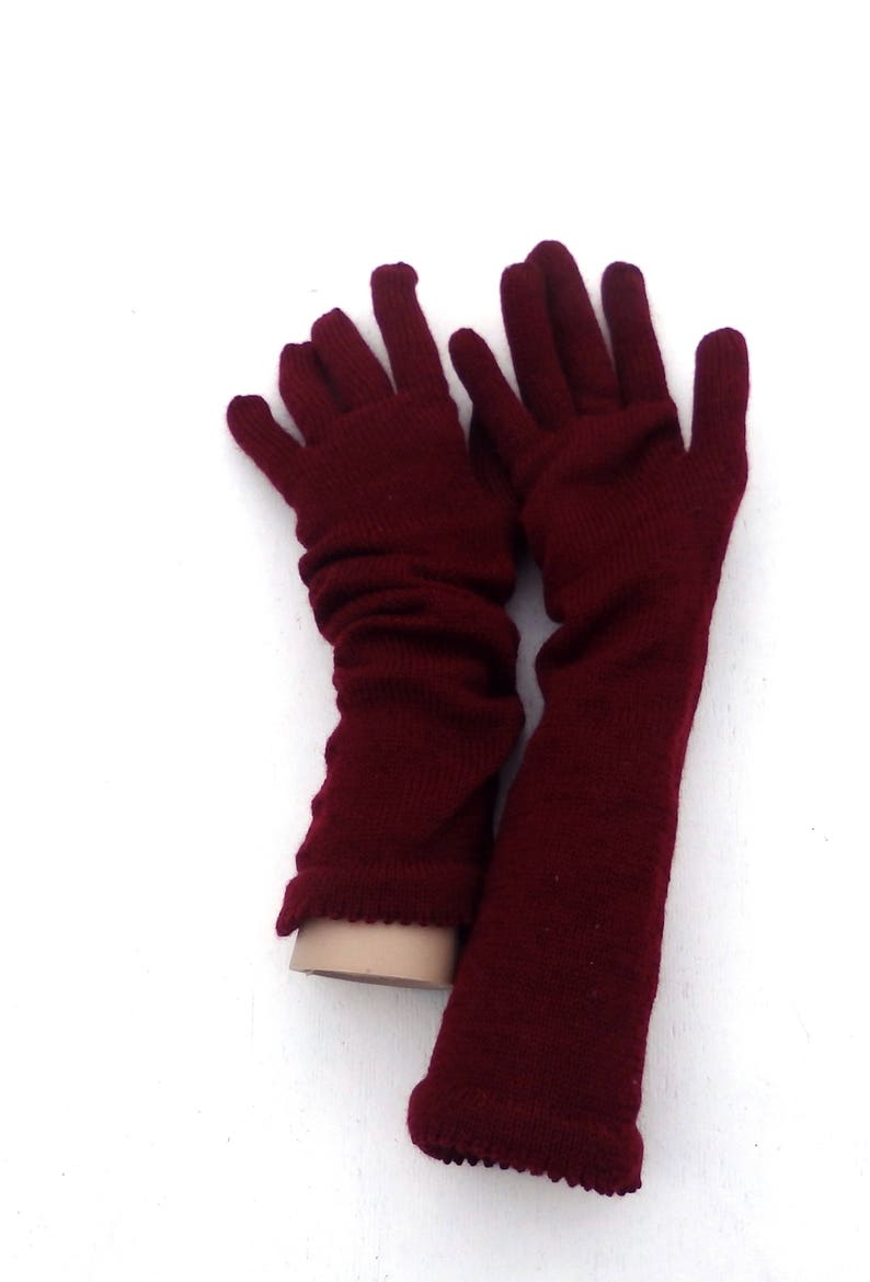 Gloves Knit Long Gloves Knitted Bordo Gloves Fingered Etsy