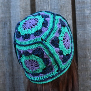 Bonnet coloré au crochet, chapeau carré de grand-mère en coton respirant, chapeau d'été fait main image 4