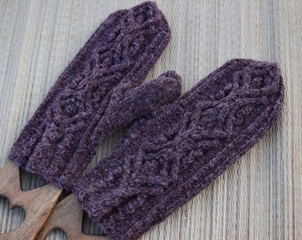 knit thick  warm  mittens, knitted wool mittens , natural wool hand warmer, winter gloves, size M/L unlined mittens