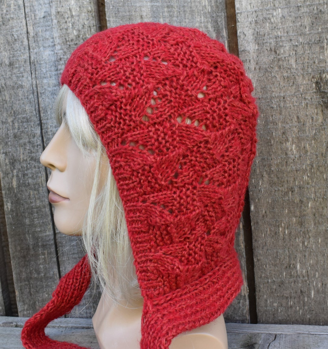 Knitted Red Warm Merino Wool Hand Knit Unisex Winter Etsy
