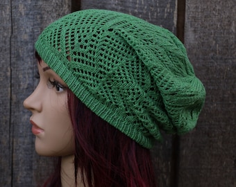 Knitted lace summer hat, light weight beanie, Knit open work cap, women summer hat