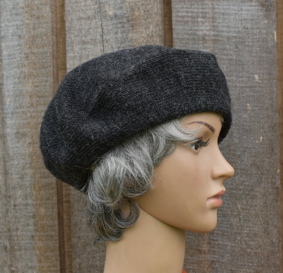 Knitted Dark Gray Wool Classic Beret Hat for Women. - Etsy display picture 1