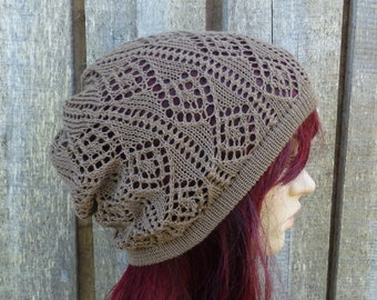 Gestrickte Baumwolle Sommer Beanie, beige Spitze Frauen Hut, Strick lässiger dünner Sonnenhut,