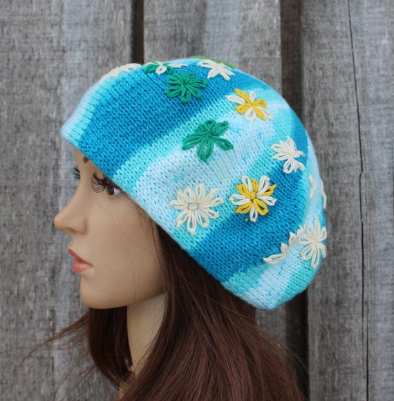 Embroidered Cotton Beret: Knit French Summer Hat