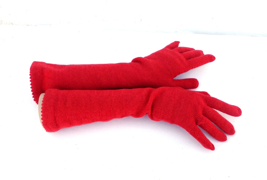 Long Gloves With Fingers Knitting Wool Red Gloves Red Etsy