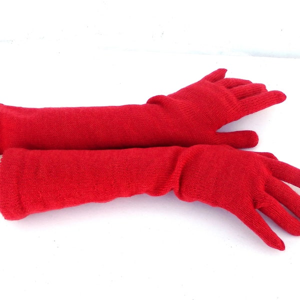 Gants longs avec les doigts, gants rouges en laine à tricoter, gants rouges, gants d’hiver longs en tricot, élégants gants à doigts longs, mitaines, accessoires