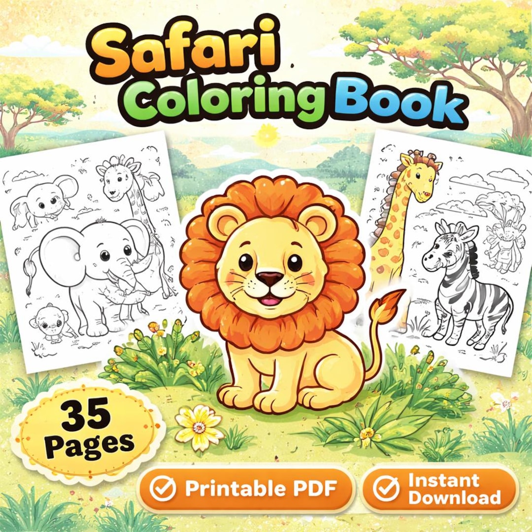 Safari Animals Coloring Book for Kids | 35 Cute Jungle Animal Coloring ...