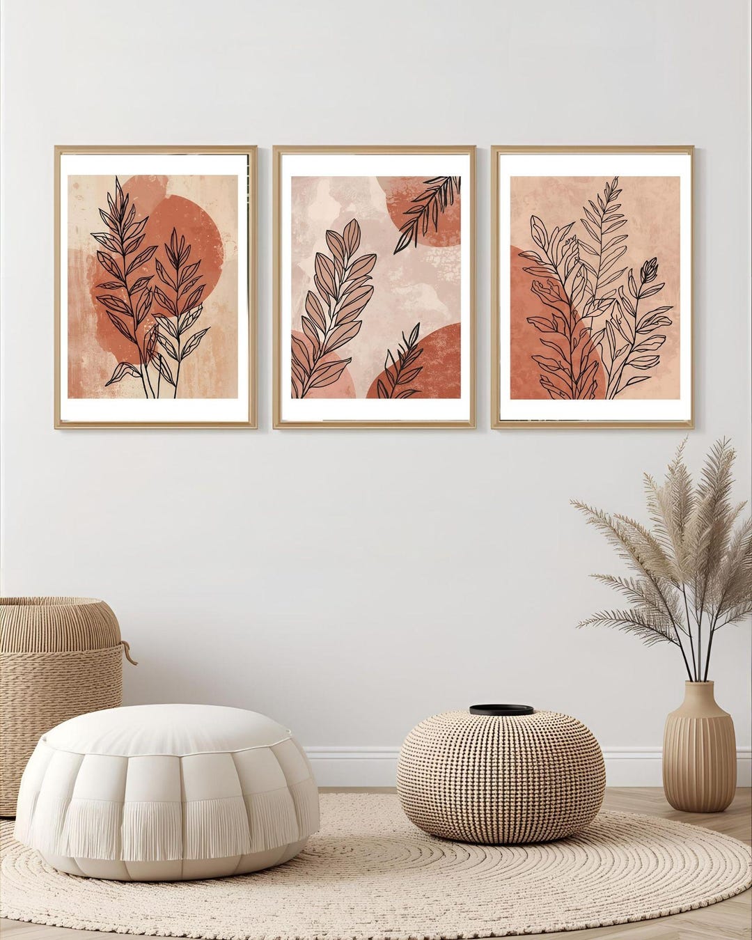 Botanical Line Art Printable Set of 3 | Neutral Boho Wall Art | Minimal ...