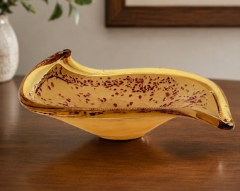Vintage Murano Art Glass Bowl with Red and Honey Swirls