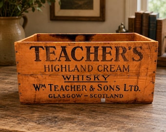 Vintage Teacher's Highland Cream Whisky Wooden Crate from Wm Teacher & Sons Ltd.