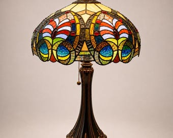 Vintage Art Nouveau Style Stained Glass Table Lamp
