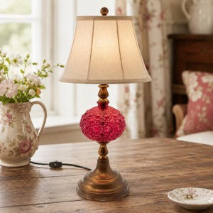 Vintage Ruby Red Hobnail Table Lamp