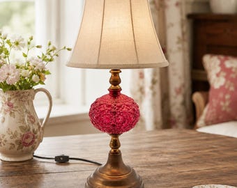 Vintage Ruby Red Hobnail Table Lamp