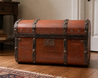 Antique 1800s Dome Top Steamer Trunk