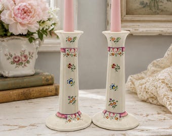 Vintage Pair of Laura Ashley "Alice" Ceramic Candlestick Holders with Floral Design