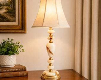 Refurbished Vintage Hollywood Regency Style Onyx Table Lamp